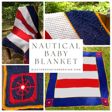 Load image into Gallery viewer, Nautical Baby Blanket Crochet Sampler